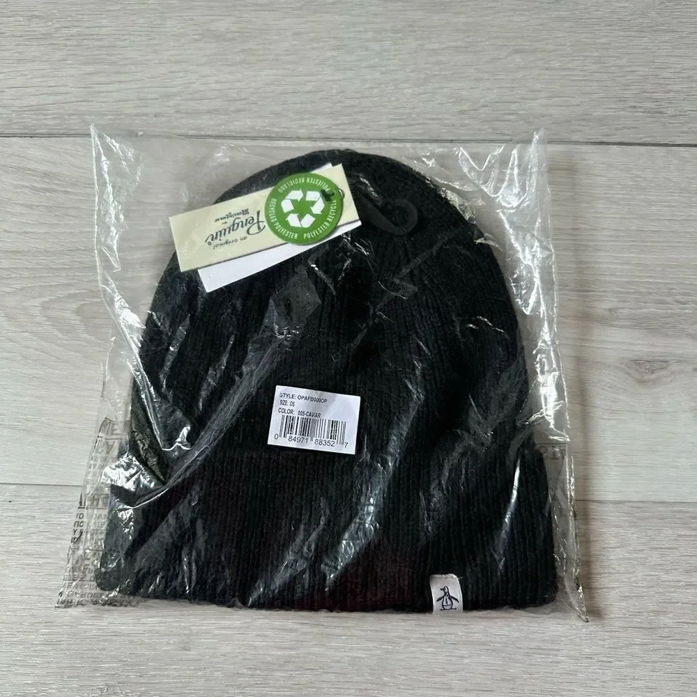 PENGUIN RECYCLED POLYESTER BEANIE‎ SIZE OS IN CAVIAR/BLACK NWT and in packaging